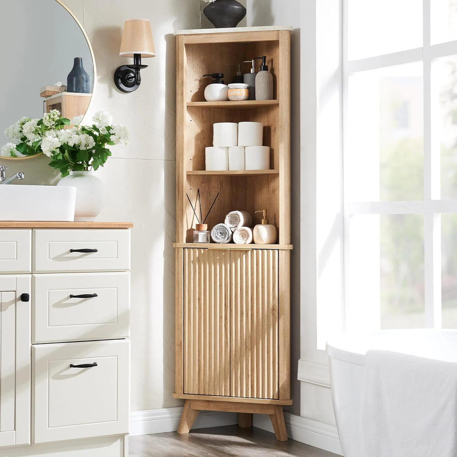 Zal Freestanding Tall Corner Cabinet, Corner Bathroom Storage Cabinet Adjustable Shelf, Display C... | Wayfair North America