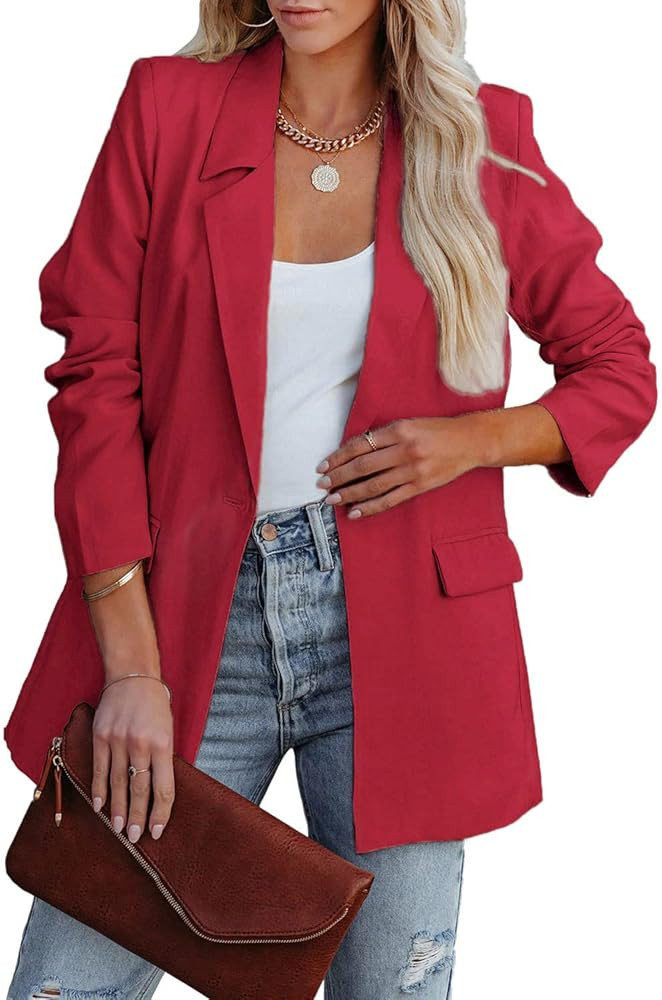 PRETTYGARDEN Women's Casual Blazers Long Sleeve Open Front Button Work Office Blazer Jackets with Po | Amazon (US)
