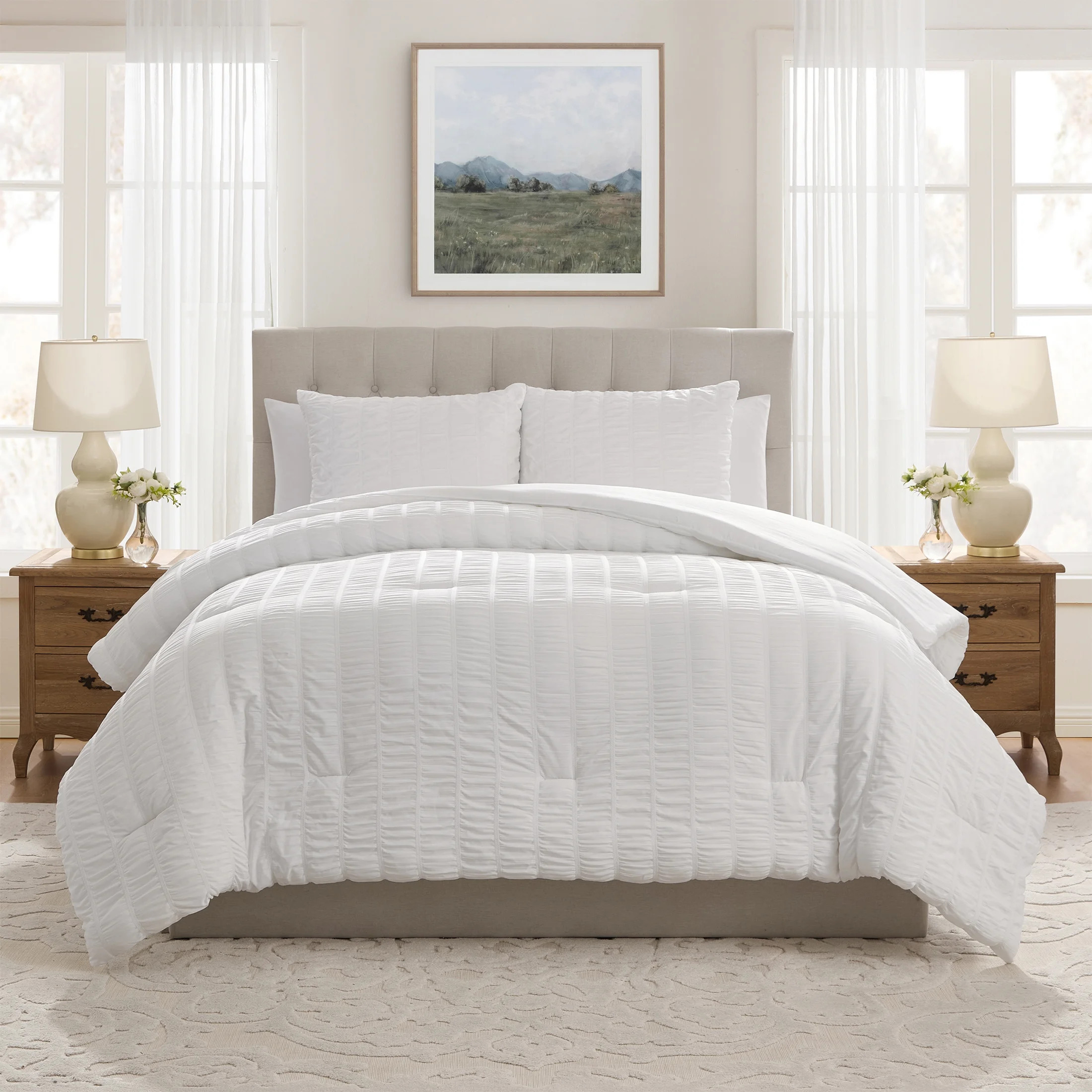My Texas House Stria 3-Piece Bright White Seersucker Comforter Set, Full/Queen - Walmart.com | Walmart (US)