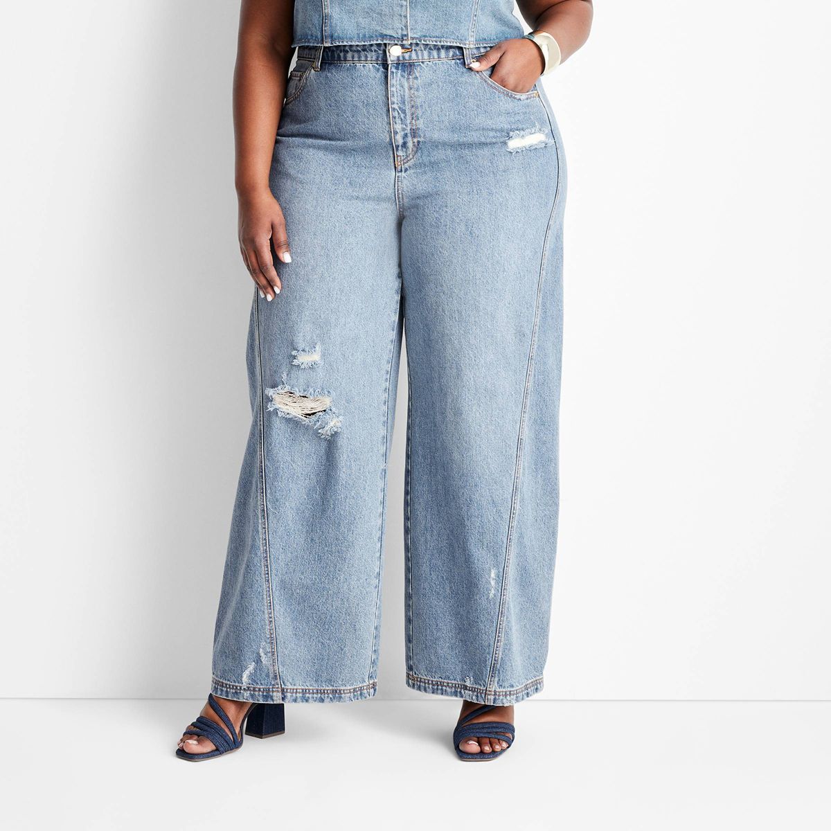 Women's High-Rise Distressed Wide Leg Jeans - Future Collective™ with Jenee Naylor Medium Wash | Target