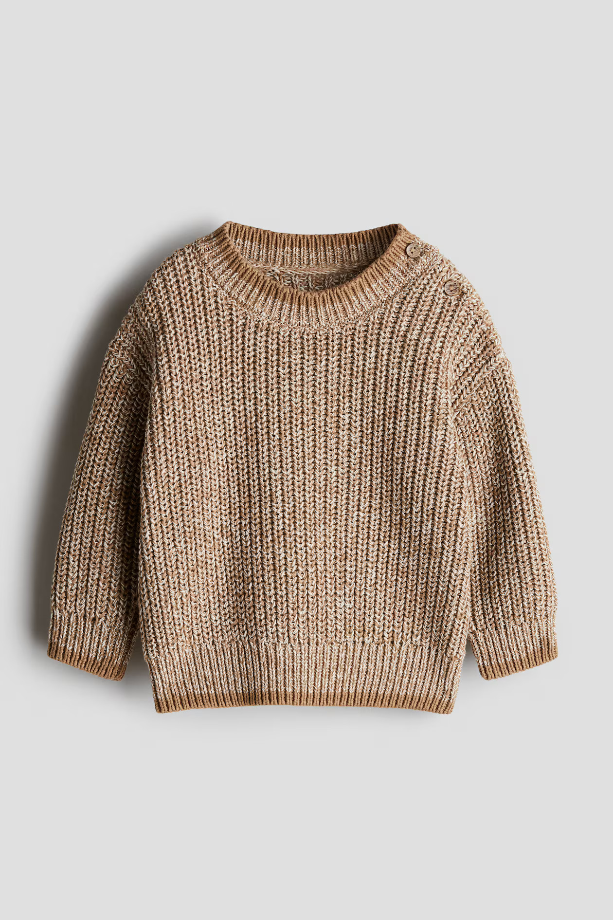 Cotton Knit Sweater - Round Neck - Long sleeve - Beige - Kids | H&M US | H&M (US + CA)