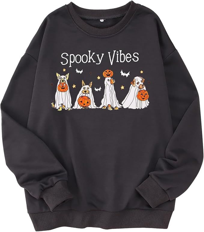 MODNTOGA Women's Halloween Clothes Pumpkin Graphic Sweatshirt Spooky Fall Vibes Outfit Dog Ghost ... | Amazon (US)