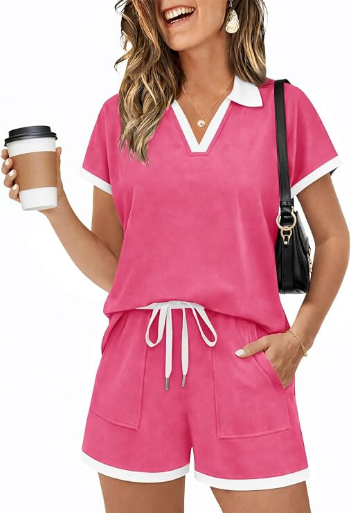 Yousify Womens Lounge Sets Two Piece Sets Summer Polo Shirts and Drawstring Shorts Matching Cloth... | Amazon (US)