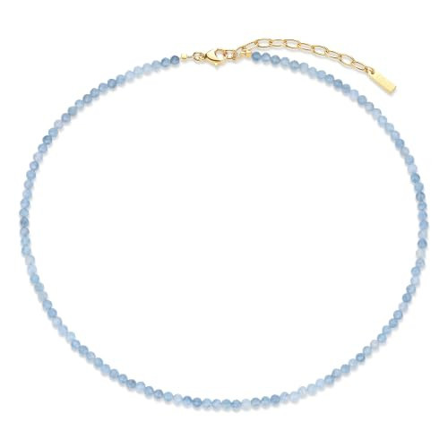 COAI Dainty Blue Beaded Necklace for Women, 2mm Tiny Beads Aquamarine Necklace for Women | Amazon (US)