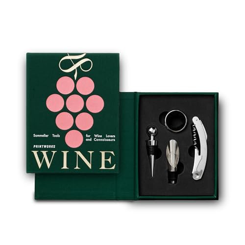 Printworks The Essentials, Wine Tools – Wine Bottle Opener, Stopper, Pourer & Collar Set in Elegant Book-Style Case | Amazon (US)