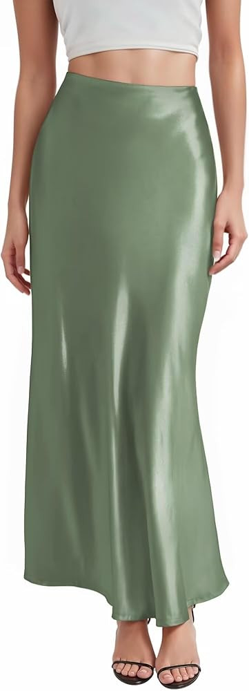 Hybrid & Company Women's Silky Satin Maxi Skirt - Stretch, High Waist, Casual & Office - Made in ... | Amazon (US)