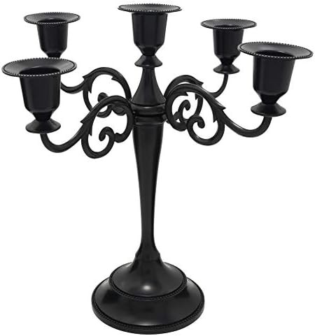 Viscacha Metal Candle Holder，5 Arms Pure Black Candle Holders for Pillar Candles（10.6 inch Tall Cand | Amazon (US)