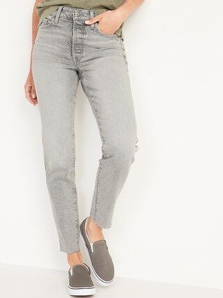 High-Waisted O.G. Straight Button-Fly Gray Cut-Off Jeans for Women | Old Navy (US)