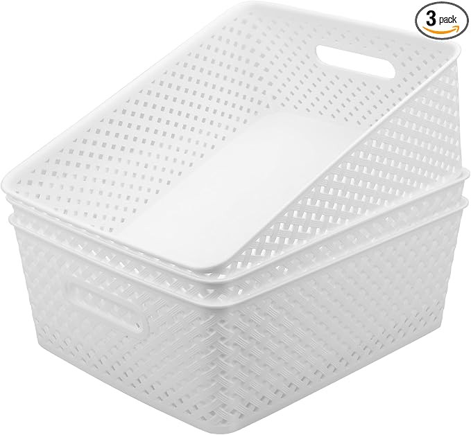 MaxGear Organization and Storage 3 Packs, Plastic Bins Organizer Bins, Woven Baskets for Storage,... | Amazon (US)