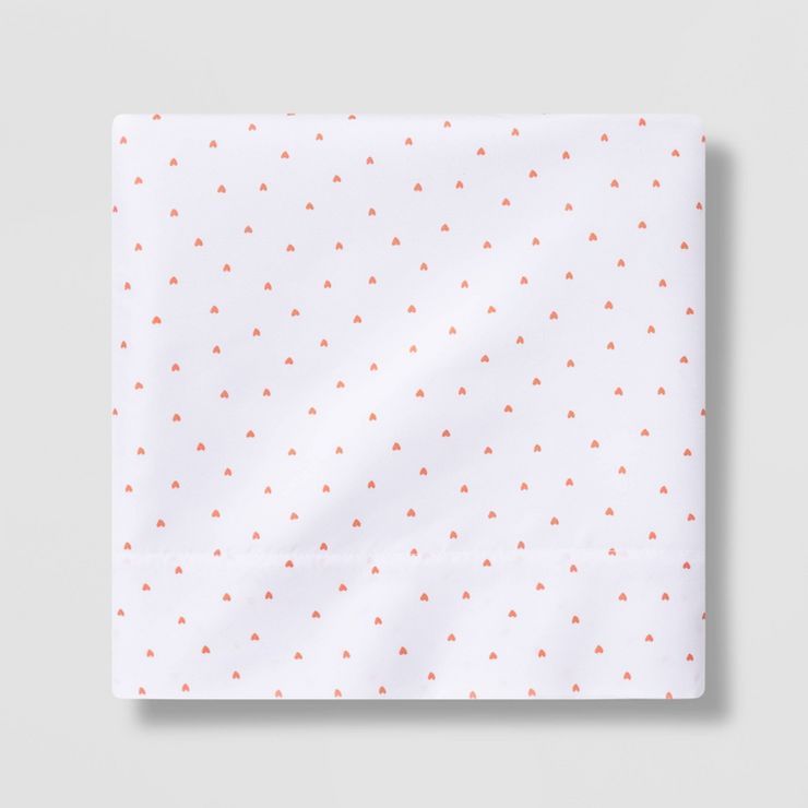 Micro Heart Flat Sheet Separates Coral - Pillowfort™ | Target