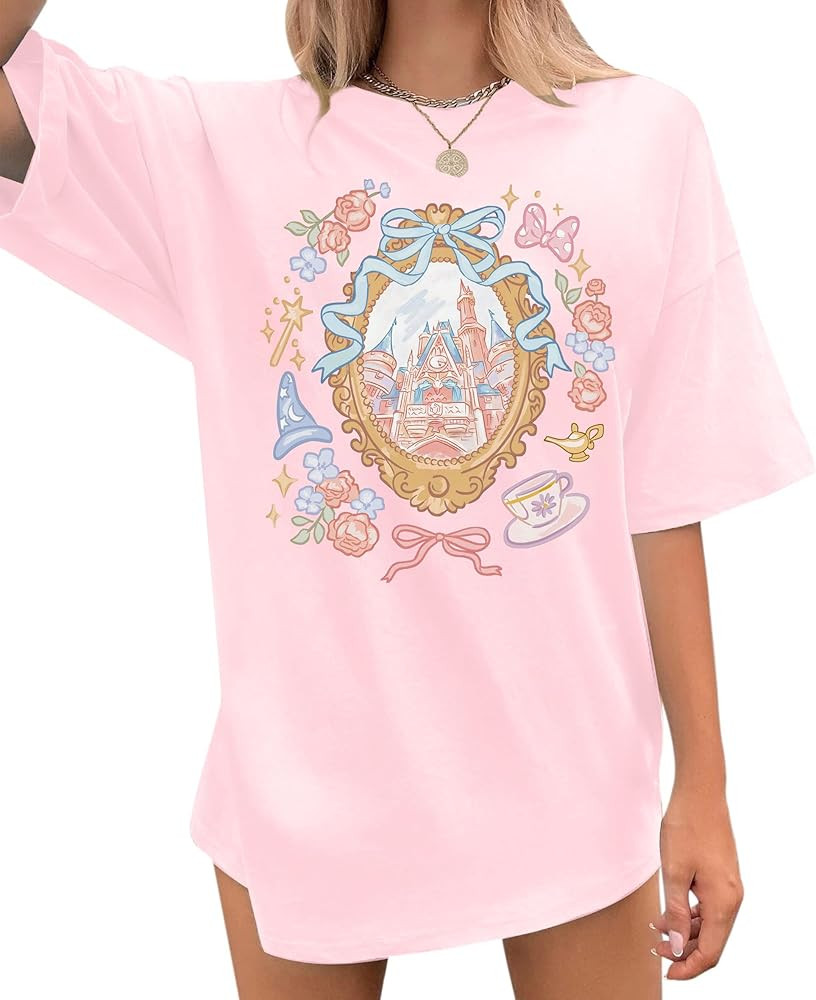 Magic Kingdom Castle Shirt for Women Princess T Shirts Oversized Tee Coquette Bow Castle Graphic ... | Amazon (US)