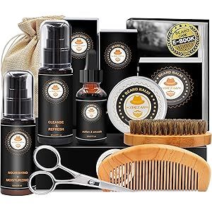 Upgraded Beard Grooming Kit w/Beard Conditioner,Beard Oil,Beard Balm,Beard Brush,Beard Shampoo/Wa... | Amazon (US)