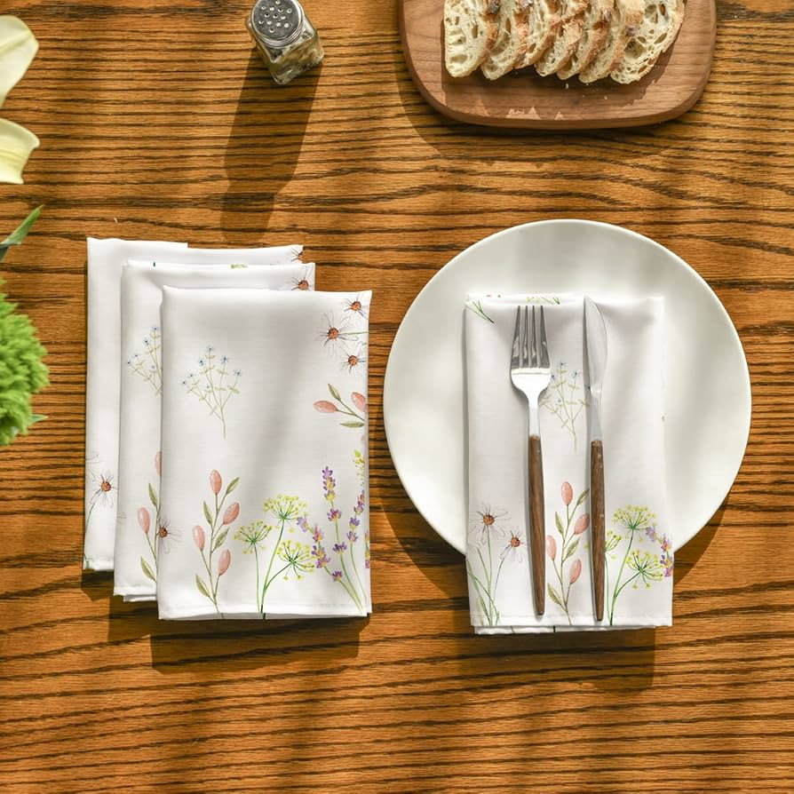 Horaldaily Spring Summer Cloth Napkins 18 x 18 Inch, Easter Watercolor Wild Flowers Blooming Flor... | Amazon (US)