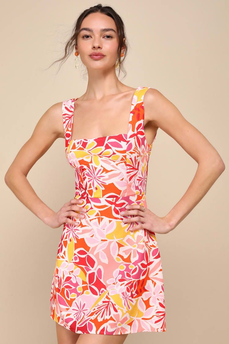 Effortless Joy Pink Multi Floral Print Lace-Up Mini Dress | Lulus