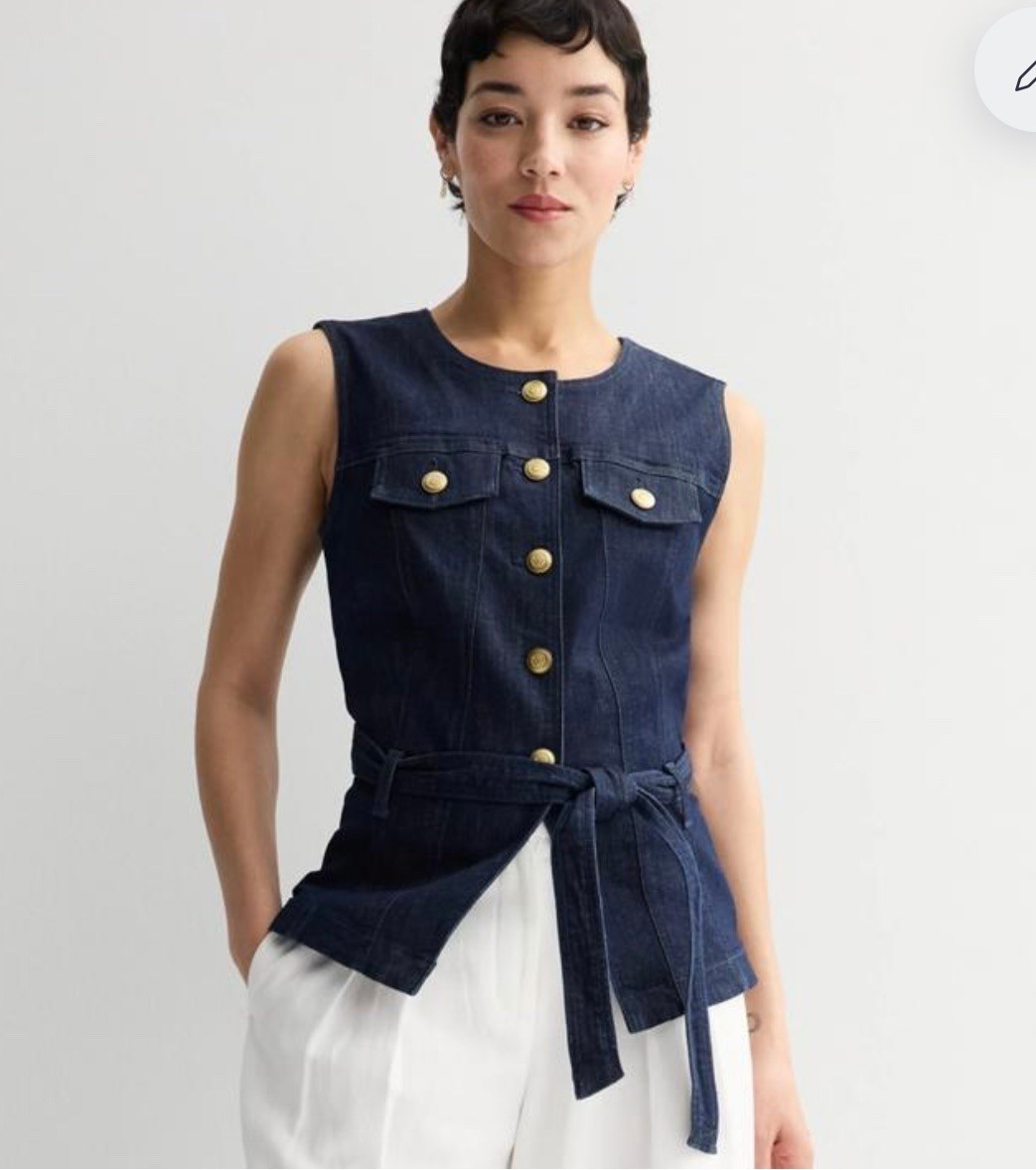 I came across this denim vest and I think it’s so elevated. I love the belt. If you work in an office it would be perfect for summer.