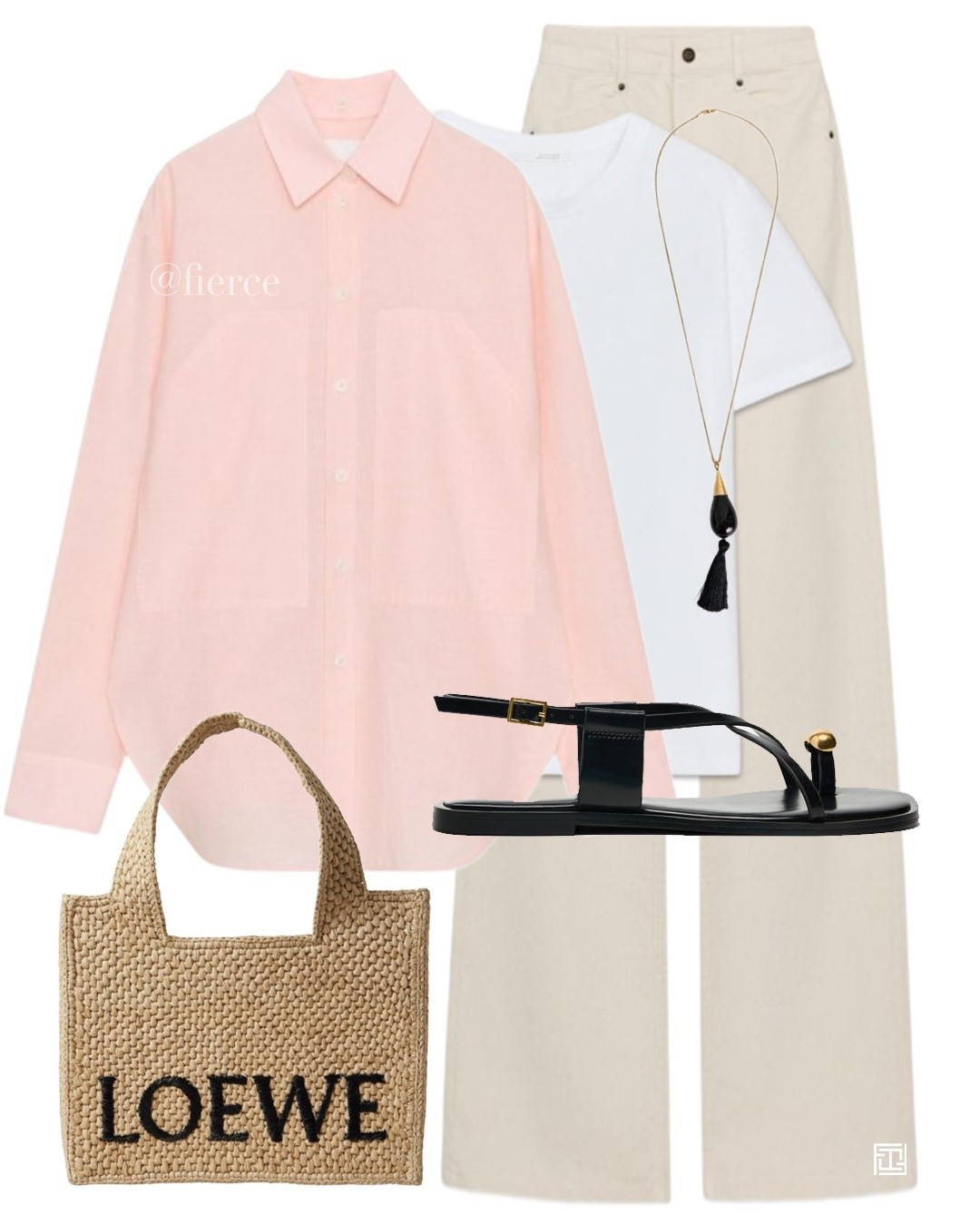 Pink shirt cream jeans white tshirt raffia bag gold toe sandals spring summer casual outfit 

#LTKuk #LTKspring #LTKeurope