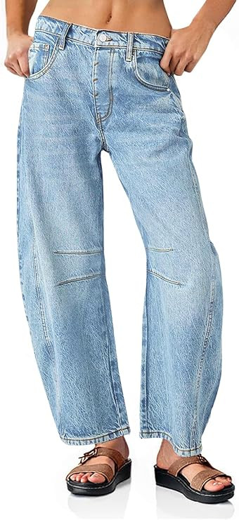 PLNOTME Women's Baggy Boyfriend Jeans Vintage Wide Leg Mid Rise Barrel Denim Ankle Pants | Amazon (US)