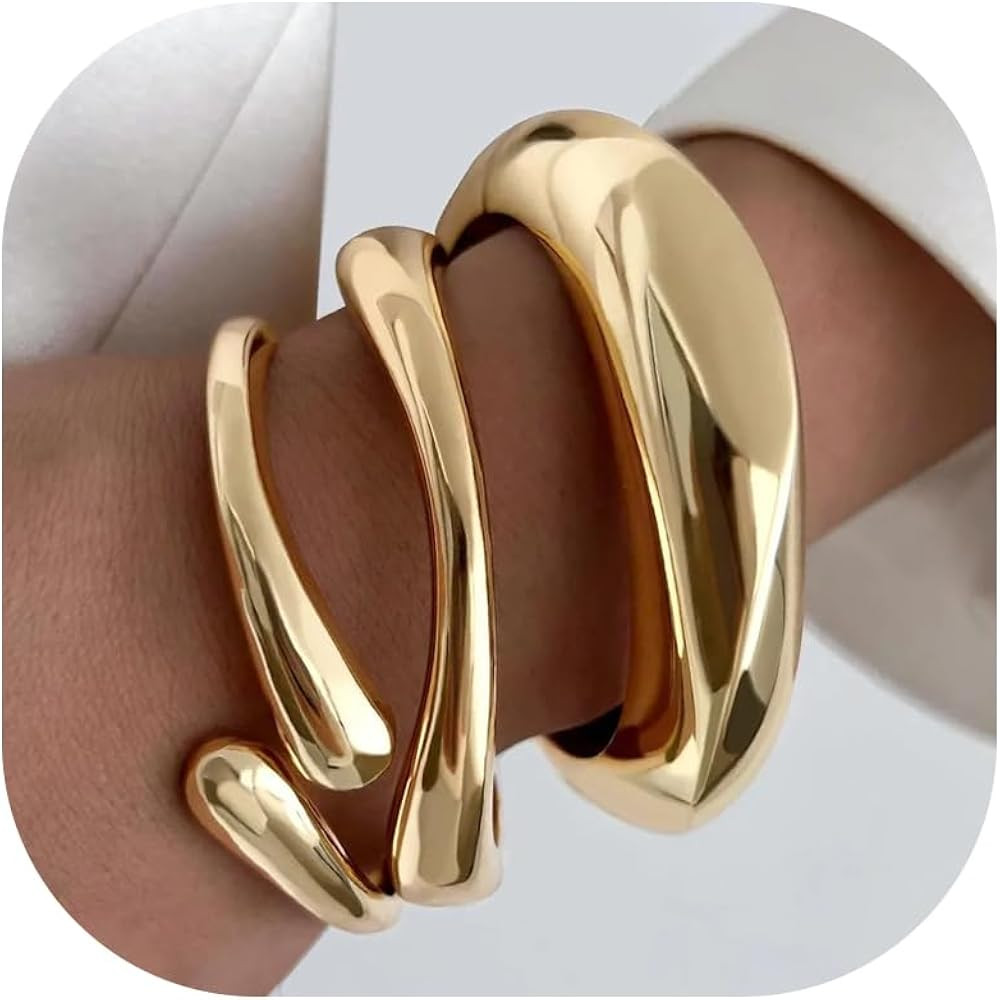 Frodete Gold Bangles for Women Bangle Bracelets Chunky Bangles Bracelets Non Tarnish Gold/Silver ... | Amazon (US)