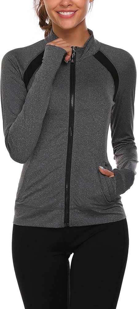 Parabler Woman Full Zip Up Lightweight Athletic Running Jacket Sport Yoga Track Jackets Sweatshirts  | Amazon (US)