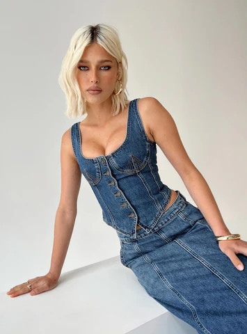 After Hours Corset Top Denim | Princess Polly US