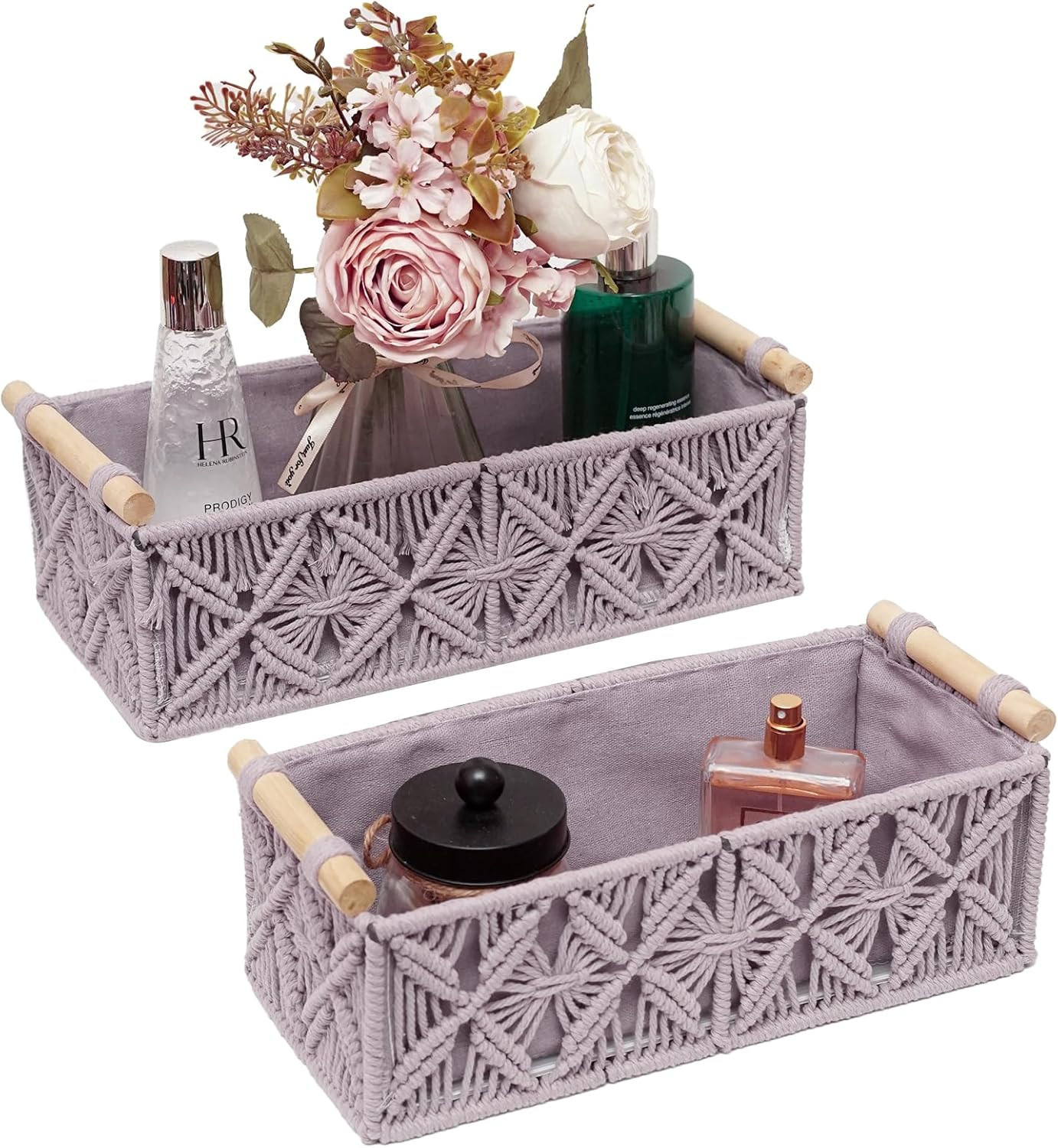 HOSROOME Macrame Boho Decor Baskets for Organizing Woven Decorative Basket for Countertop Toilet ... | Amazon (US)