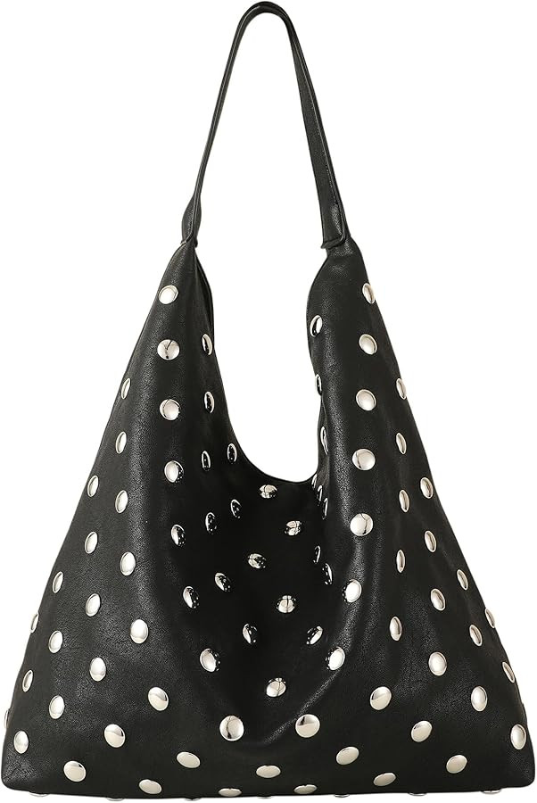 Studded Hobo Purse for Women, Leather Tote Bag Rivet Studded Shoulder Bag Punk Handbag | Amazon (US)