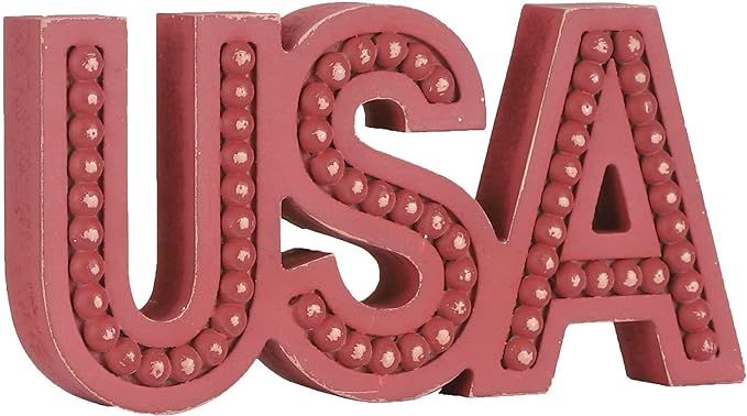 BAYSBAI USA Letter Beaded, Rustic 4th of July Decorations, Freestanding Wood Sign USA, Farmhouse ... | Amazon (US)