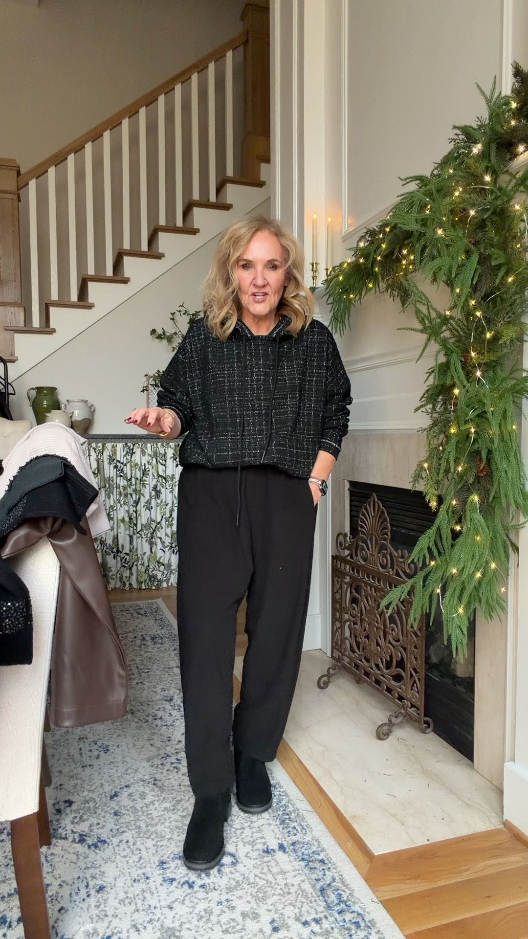 This boucle knit hoodie is so unique and elevated your casual at the same time. 
Wearing size medium in both the hoodie and the ribbed knit barrel pants.
Waterproof boots have a faux fur lining. Only size up if you’re going to wear a thicker sock.

Check out all of my Nordstrom rack, links for gifting and your winter closet

#LTKGiftGuide #LTKOver40 #LTKSeasonal