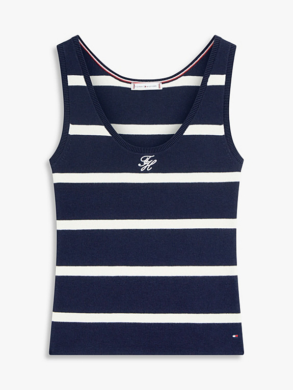 Premium Knit Embroidery Slim Tank Top | Blue | Tommy Hilfiger | Tommy Hilfiger UK