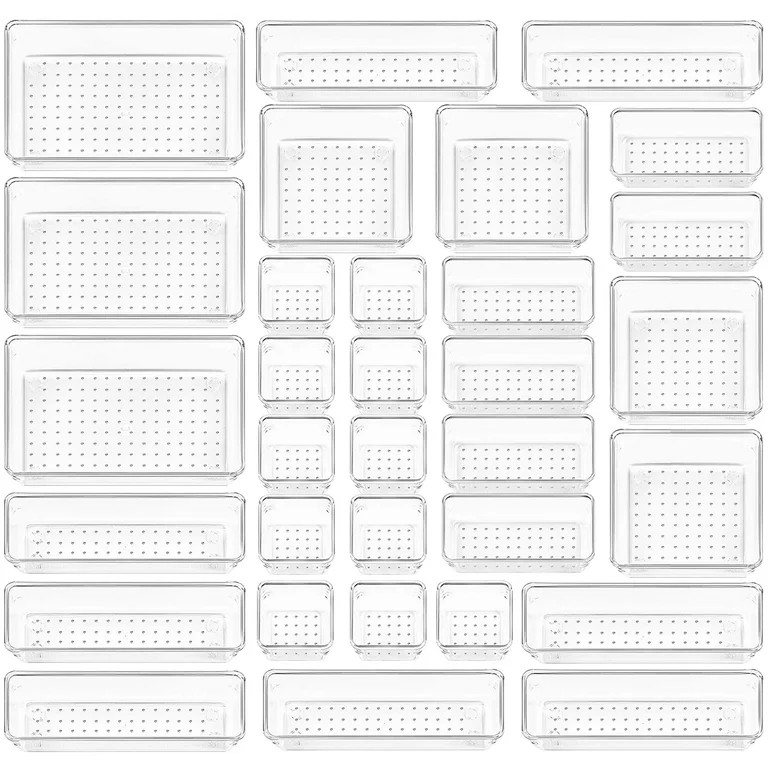 LeaderPro 32 Pcs Drawer Organizer Clear Desk Drawer Dividers with 5 Sizes Storage Containers - Wa... | Walmart (US)