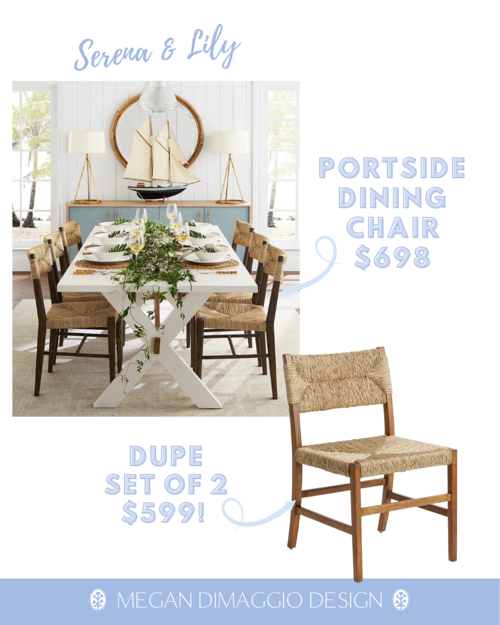 Serena & Lily Portside dining chair dupe!! Love this woven dining chair to bring some warmth & texture to a dining space whether it be a breakfast area or dining room! 

S&L $698 vs. dupe set of 2 $599, that’s just $300 per chair! Linked the matching armchair and rest of the dupe collection!

#LTKhome #LTKFind #LTKsalealert