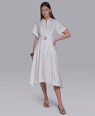 Women's Zip-Up Midi Shirt Dress | Macy's