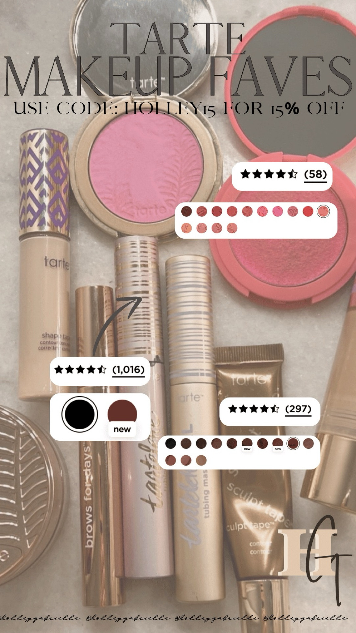15% off Tarte using my code: HOLLEY15 💄✨

Beauty faves / makeup / shape tape / Holley Gabrielle / for her / Tarte / Tarte mascara / blush / powder blush / cream bronzer  

#LTKBeauty #LTKSaleAlert