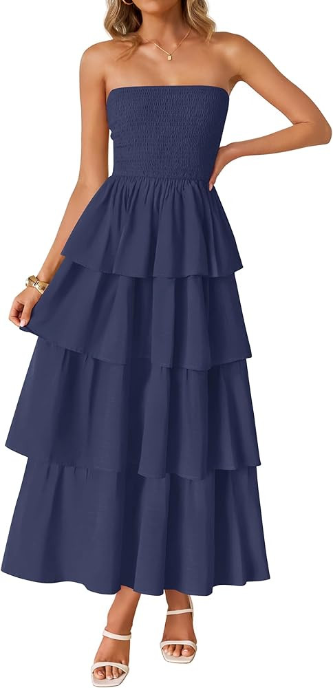 ZESICA Women\u2018s Summer Boho Strapless Maxi Dress 2026 Casual Sleeveless Off Shoulder Smocked ... | Amazon (US)