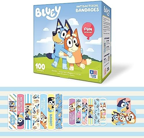 Bluey Kids Bandages, 3 Assorted Sizes 100 CT | Wear Like Stickers, Flexible Adhesive Bandages for... | Amazon (US)