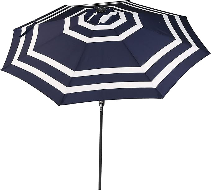 Sunnydaze 9 Foot Outdoor Patio Umbrella with Solar Lights & Tilt/Crank, LED, Navy Blue Stripe | Amazon (US)