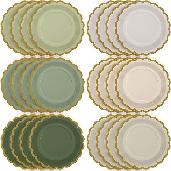 48 Pcs Sage Green Paper Plates 9 Inch Gradient Scalloped Paper Disposable Dinner Dessert Plates f... | Amazon (US)