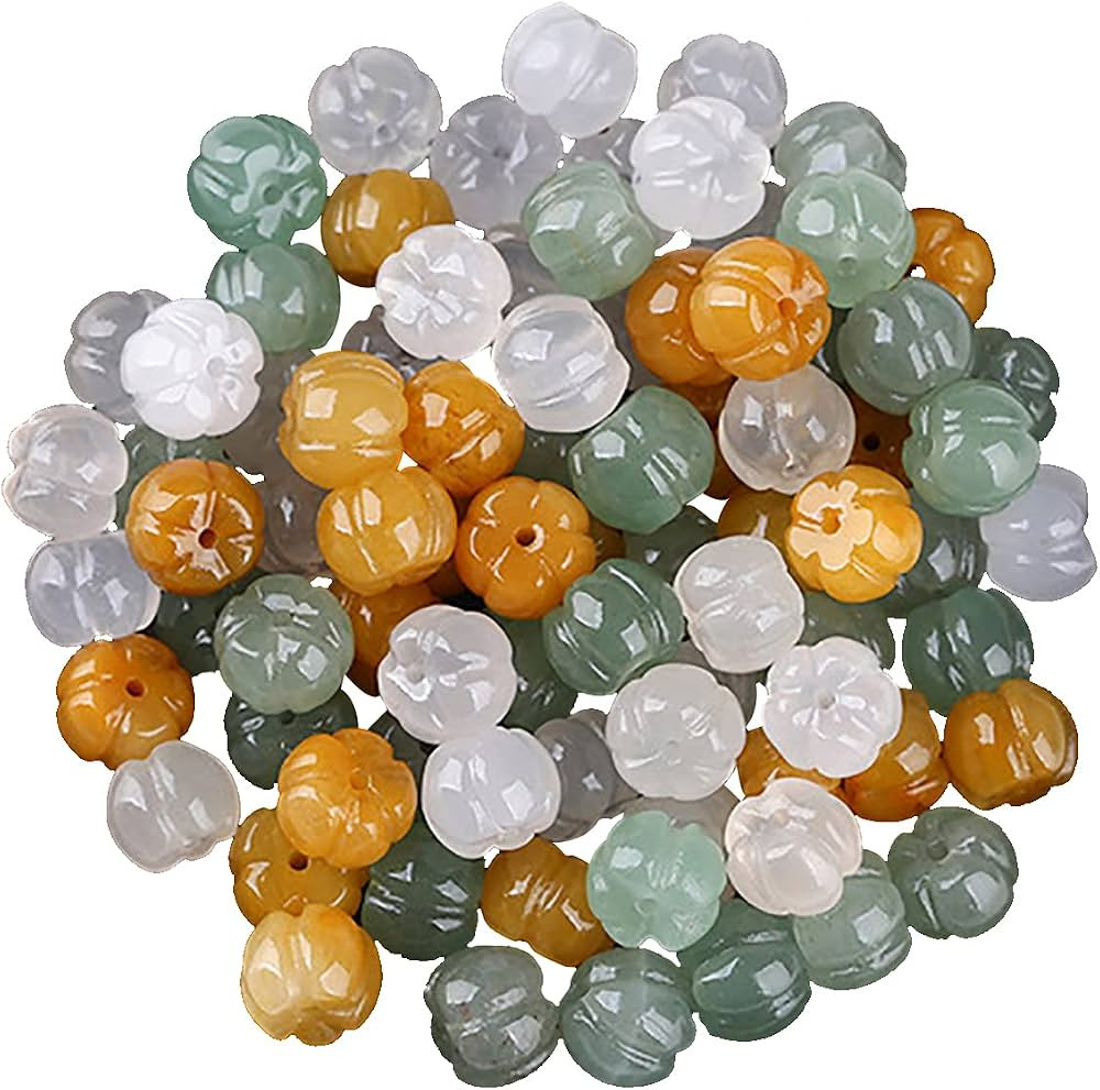 20Pcs Pumpkin Jade Beads with Hole Round Loose Beads Thanksgiving Fall Lantern Charm Beads for DI... | Amazon (US)