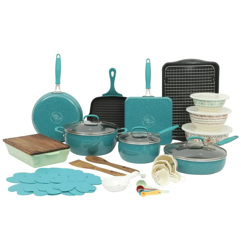 The Pioneer Woman Painted Meadow Speckle Teal 34-Piece Aluminum Cookware Combo Set | Walmart (US)