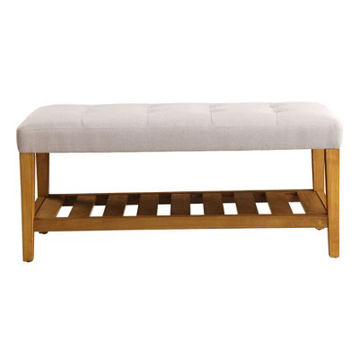 TIRAMISUBEST 40.5" Tufted Bench - Light Grey Fabric & Oak Wood (Entryway) | Target