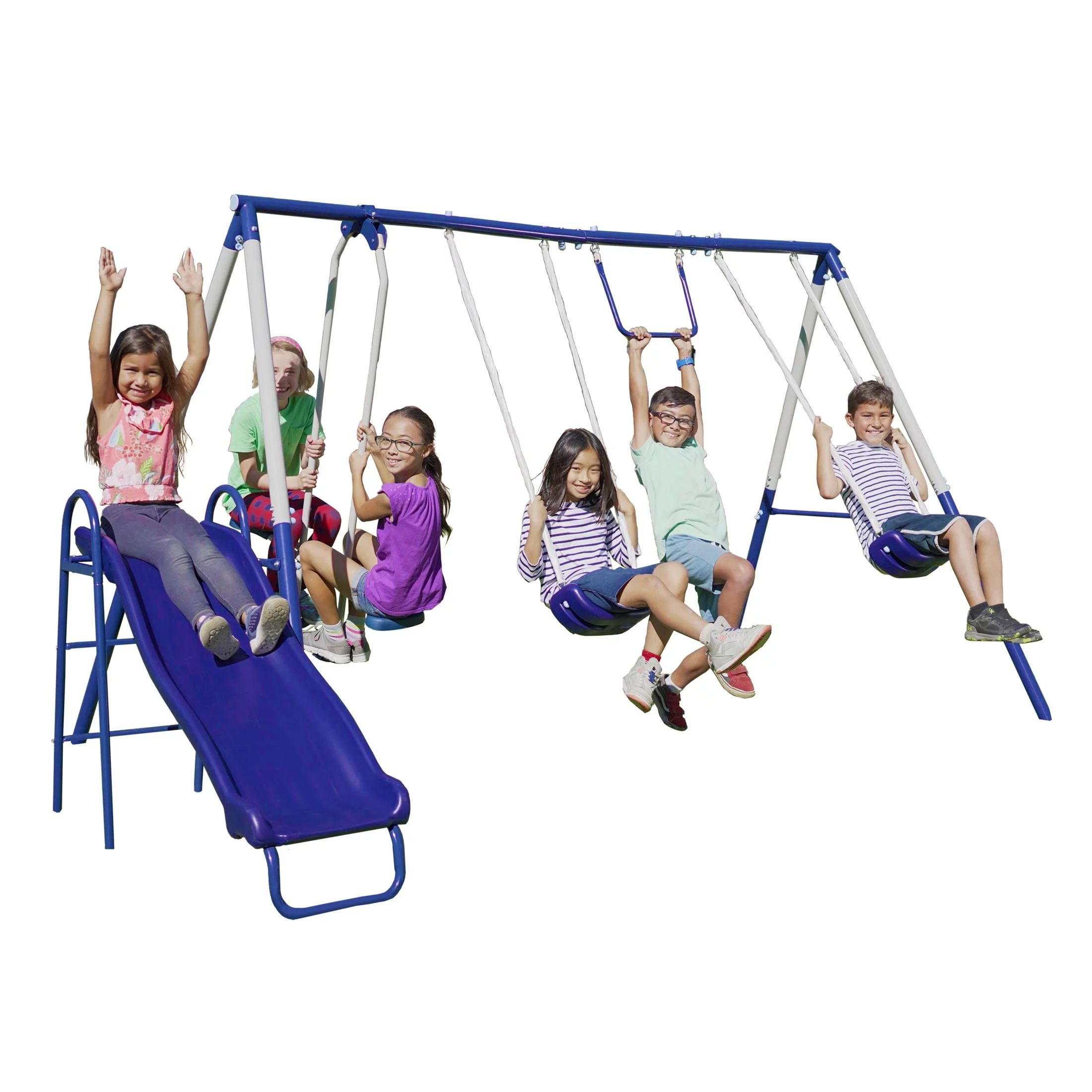 Sportspower Arcadia Metal Swing Set with 5ft Slide, Trapeze, 2 Person Glider Swing | Walmart (US)