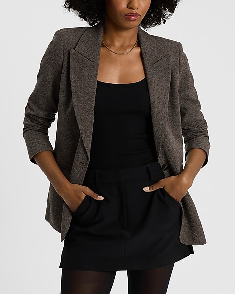 Mini Houndstooth Long Slim Blazer | Express