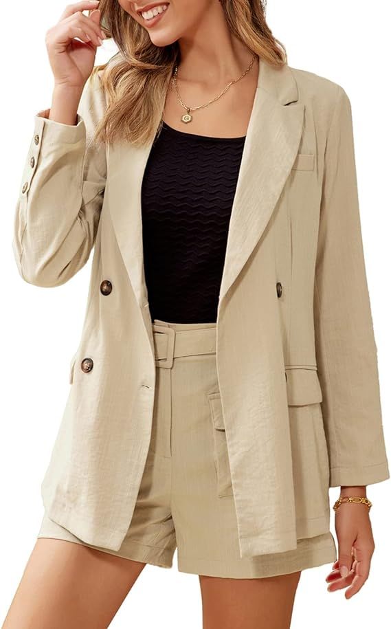 GRACE KARIN Women Peak Lapel Double Breasted Blazer Jacket Slim Thin Coat Casual Work Office Blaz... | Amazon (US)