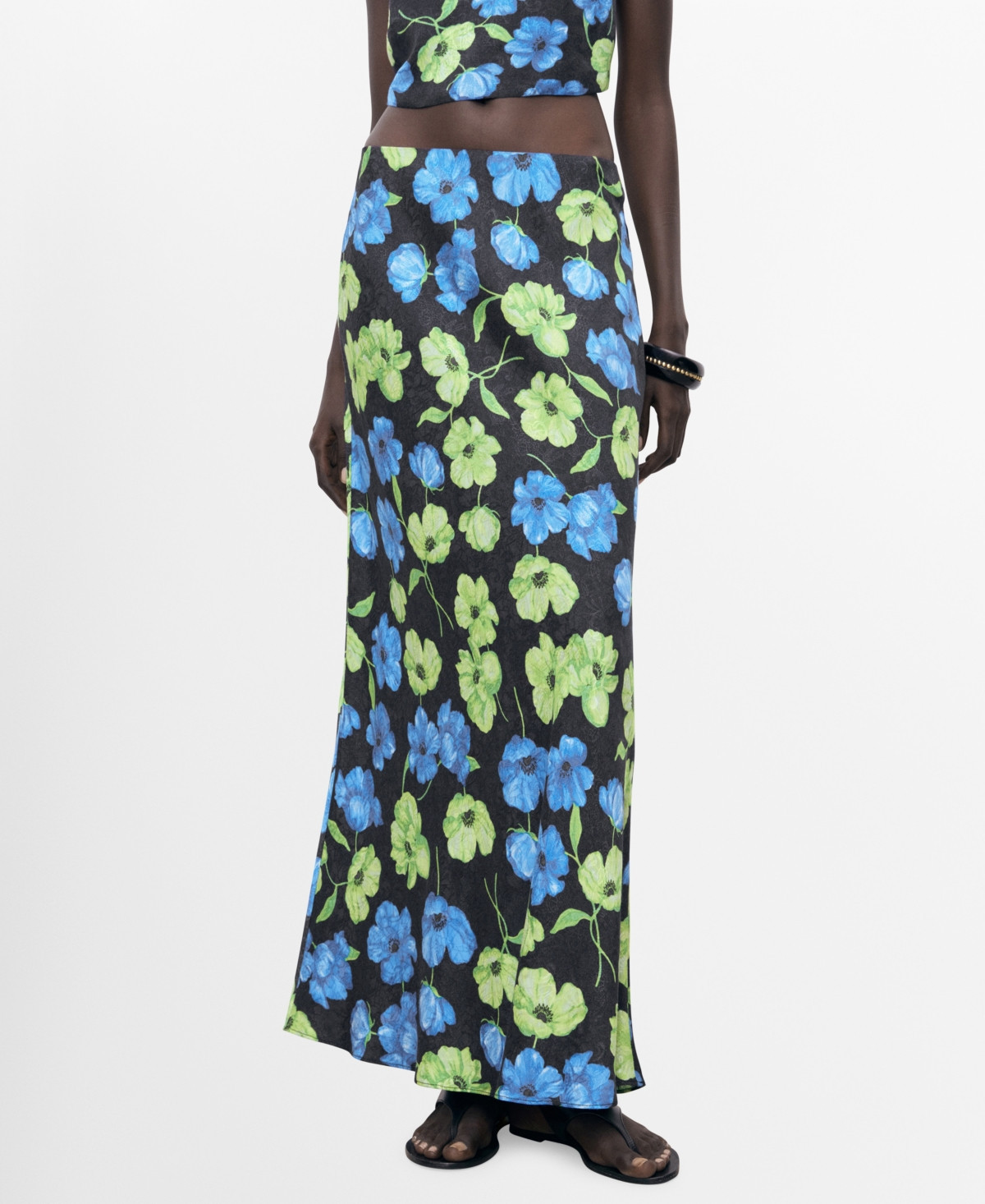 Mango Women's Floral-Print Long Skirt - Black | Macy's