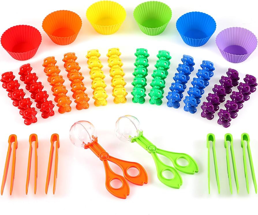 74 Pieces Counting Sorting Bears Fine Motor Skills Handy Scoopers Set Includes 60 Cute Rainbow So... | Amazon (US)