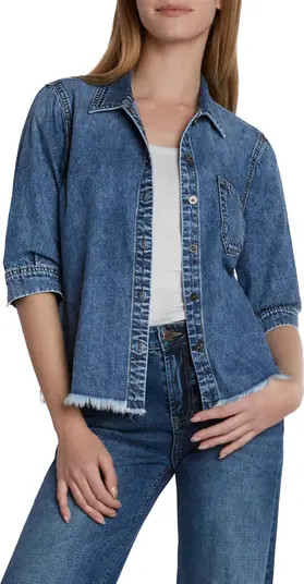 Wash Lab Denim Everyday Fray Hem Denim Shirt | Nordstrom | Nordstrom