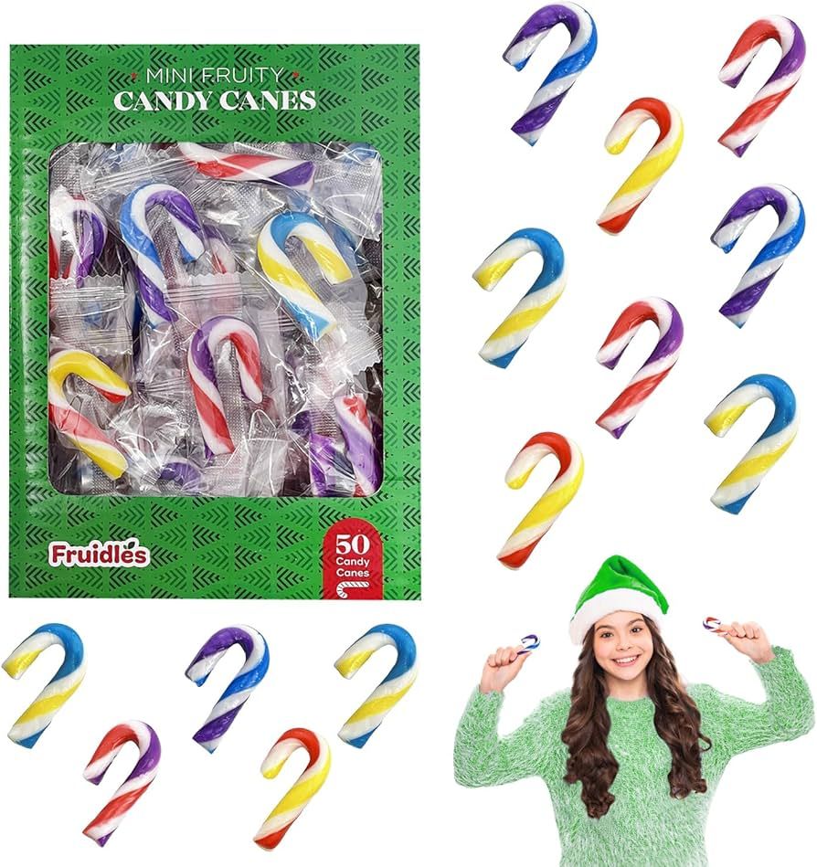 Christmas Candy Canes Mini's Suckers, Multicolored Fruity Flavor, Individually Wrapped, 2" Inch, ... | Amazon (US)