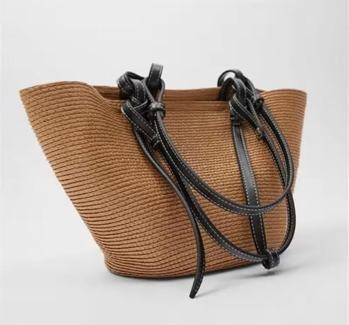 Panier Straw Woven Tote Handbag Vegan Leather Straps Inner Pouch Beach Seaside Raffia Rattan Wick... | Amazon (US)