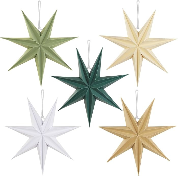 SUNBEAUTY Sage Green 7-Pointed 12 Inch Paper Star Lanterns Christmas Hanging Lamp Paper Decoratio... | Amazon (US)