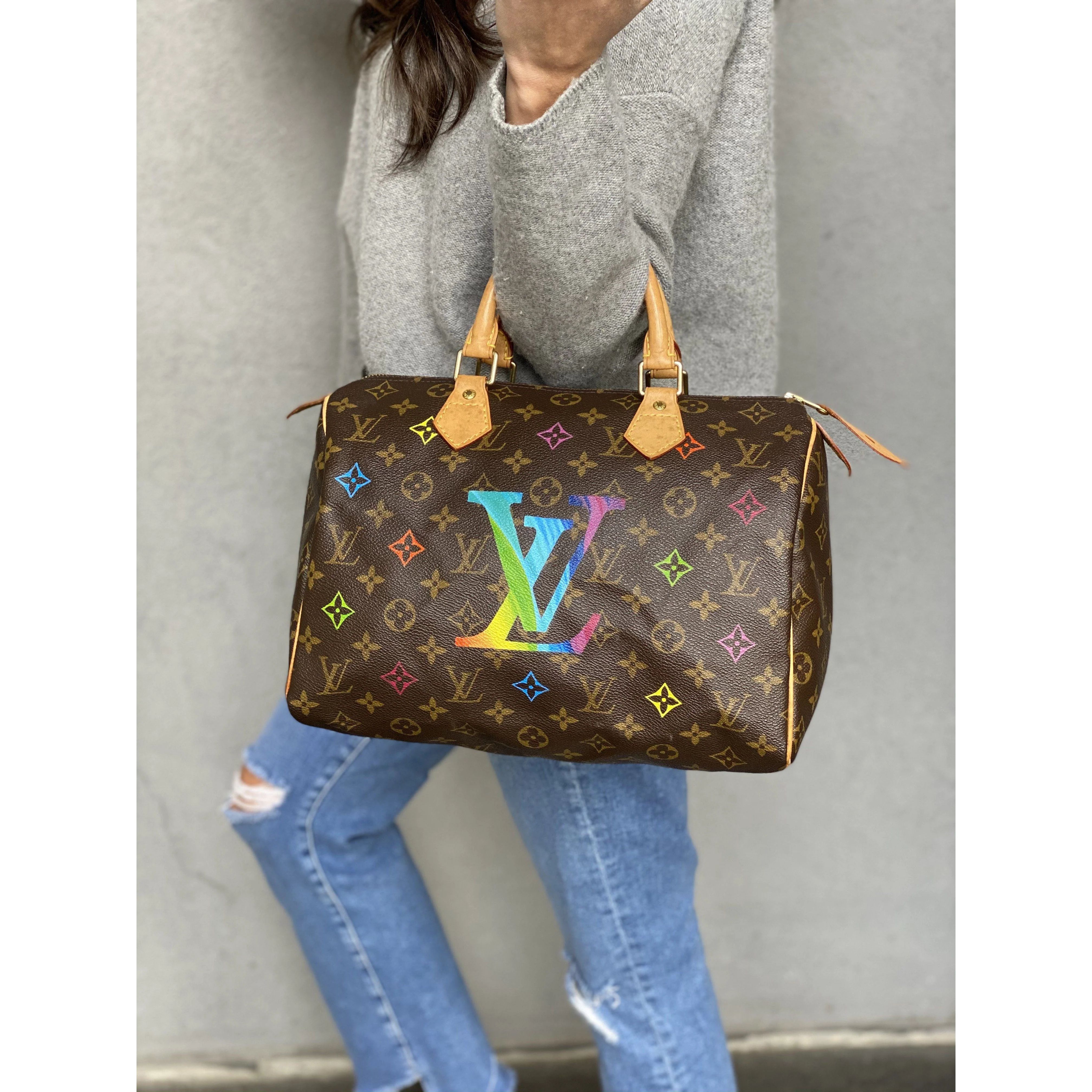 Customized Louis Vuitton Speedy 30 - "Monogram with Flower Spots" Artw | New Vintage Handbags